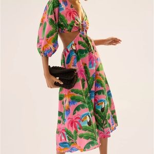 NWT ANTHROPOLOGIE FARM RIO PRINTED V-NECK CUTOUT DRESS